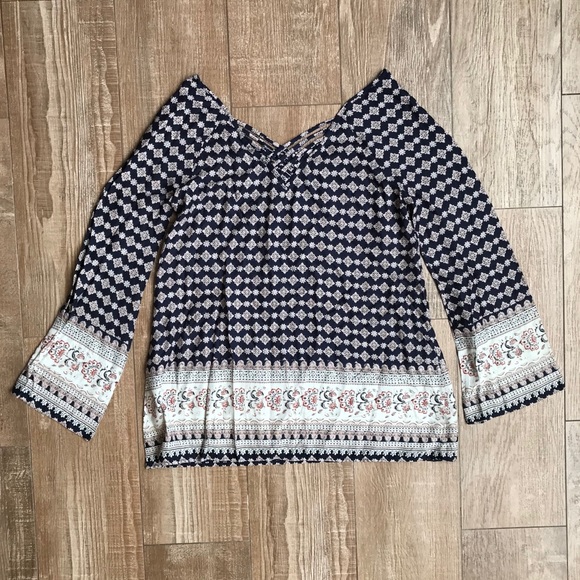 Full Tilt NWOT • Bell Sleeve Boho Navy Blue Blouse - Picture 7 of 9